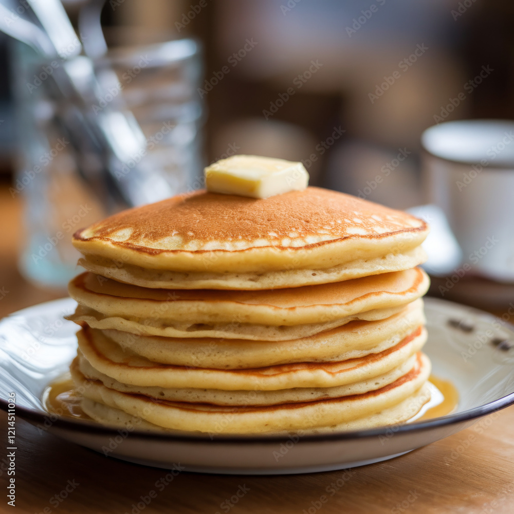 Classic stack of pancakes with buttery topping and a soft fluffy appearance perfect for breakfast Classic stack of pancakes with buttery topping and a soft fluffy appearance perfect for breakfast