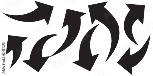 Black arrows set. Curved arrows. Arrow sign. Flat style icons.