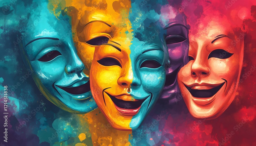 Obraz premium Abstract painted illustration of colorful drama masks