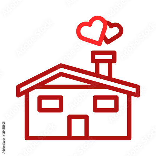 Red house with love hearts coming out