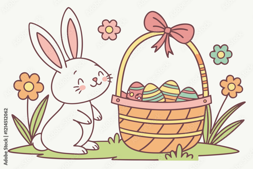 Adorable Cartoon Bunny in Traditional Easter Basket Adorable Cartoon Bunny in Traditional Easter Basket