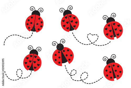 ladybug vector. Signs of the beginning of spring. Cute red insects isolated on white background.