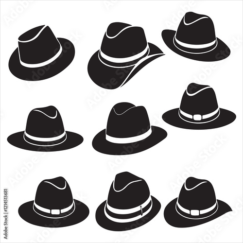 set of vector various fedora hat silhouettes