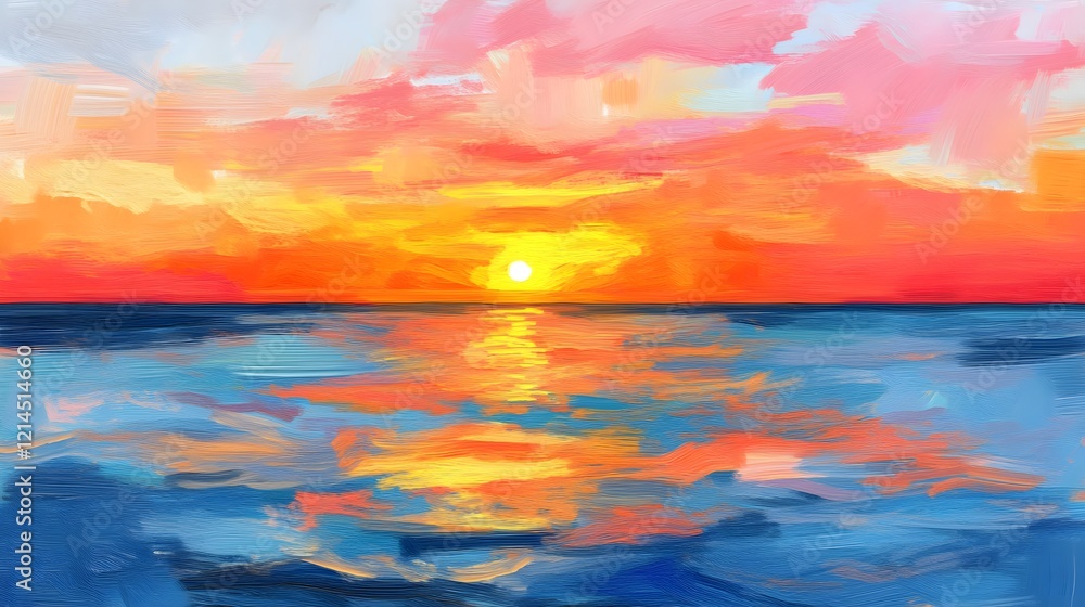Obraz premium Vibrant Sunset Seascape Ocean Painting Abstract Art