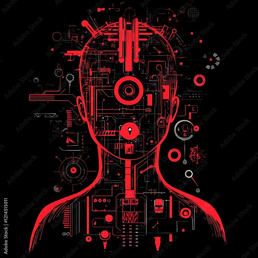 Obraz premium Abstract techno human head, futuristic design, graphic art, possible use as a t-shirt design