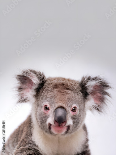 Portrait of a cute baby koala. A poster with white background. Nursery printable Wall Art Decor. Animal character print for kids room