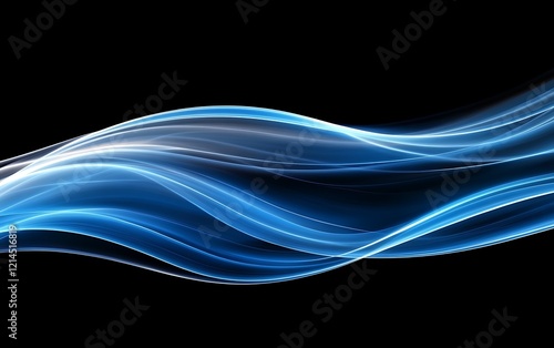 Abstract blue wave design on black background. Possible use Graphic design element photo