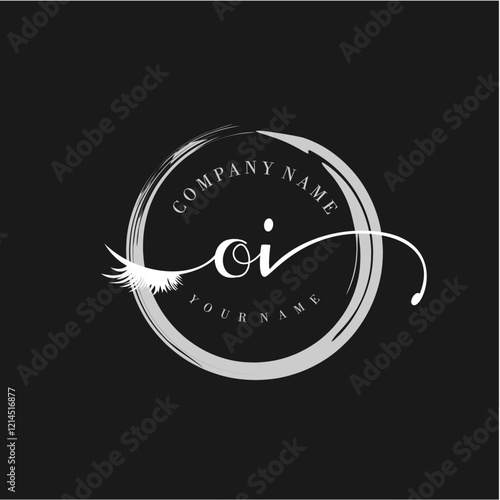 OI Elegant Circular Logo Design with Feather and Calligraphic Text