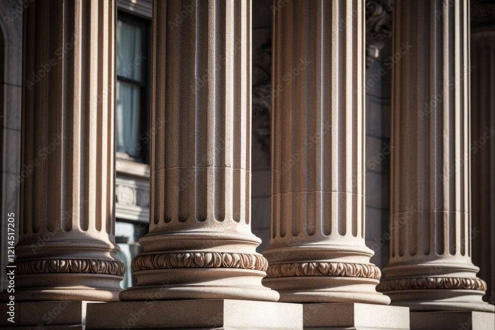 Four Pillars of New York State Education Department Building in Albany. Closeup of Black and Brown Carved Columns Under Daylight - AR 3:2 Four Pillars of New York State Education Department Building in Albany. Closeup of Black and Brown Carved Columns Under Daylight - AR 3:2