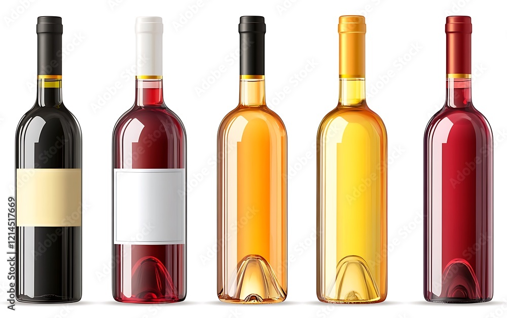 Fototapeta premium Wine bottle collection mockup on white background. Possible uses stock photo, website design