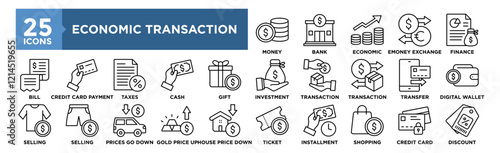 Economic Transaction icon collection set. Containing design financial, finance, money, economy, banking, economic	