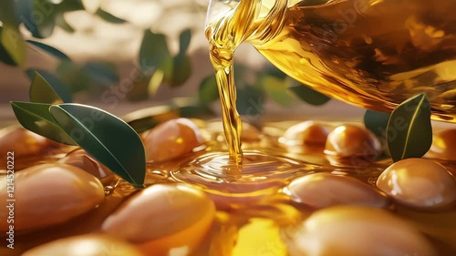 Argan pure golden oil pouring