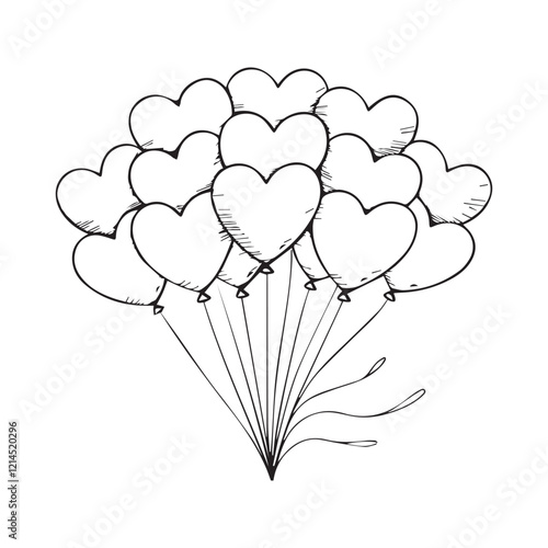 beautiful silhouette Balloons Cluster with Sketchy Lines and Dynamic Strings - Black & White photo