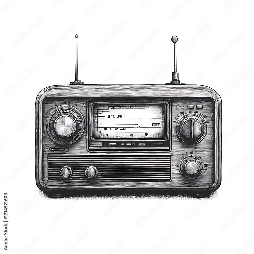 Fototapeta premium Vintage radio illustration, simple design, perfect for a retro theme, useful for product design