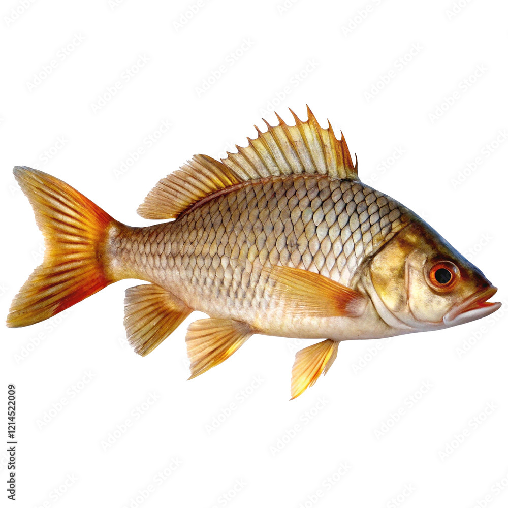 Naklejka premium A Detailed Closeup of a GoldenOrange Fish with Spiked Fins and Scaly Body