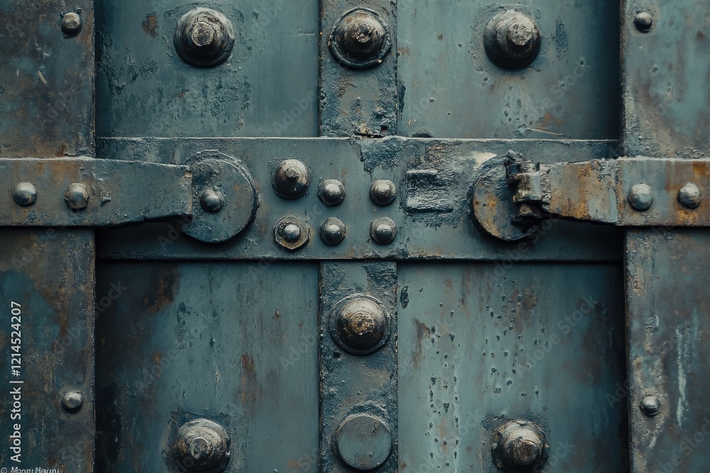 Close-up of Industrial Metal Door with Bolts and Rivets Close-up of Industrial Metal Door with Bolts and Rivets