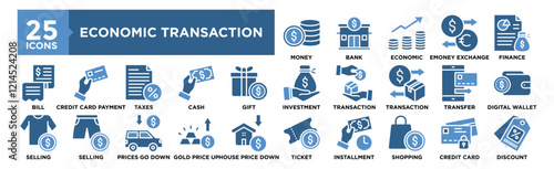 Economic Transaction icon collection set. Containing design financial, finance, money, economy, banking, economic	