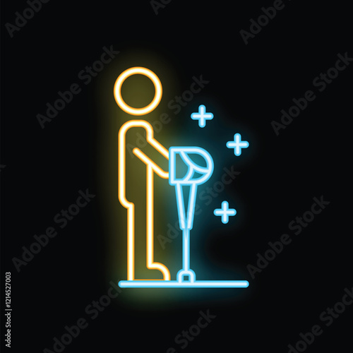 Neon sign of a person using crutches to walk after experiencing a leg injury
