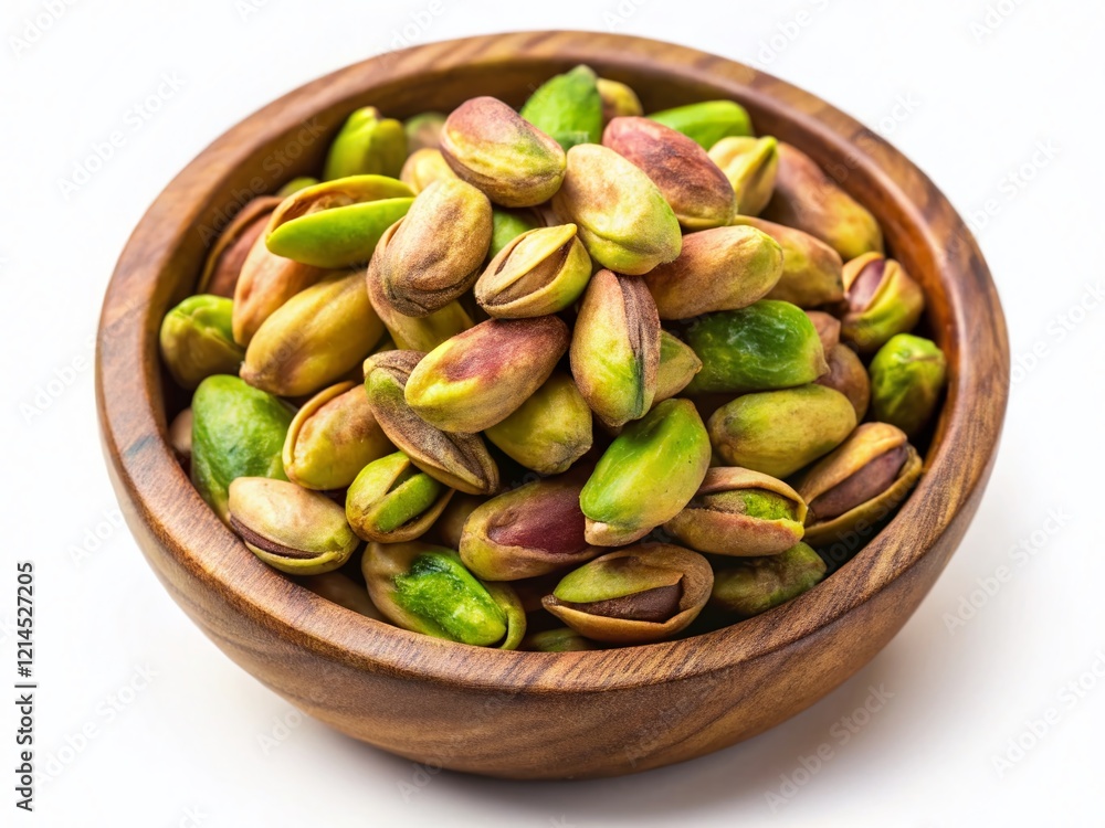 Overhead Shot of Bowl Filled with Pistachios, Isolated on White Background - Perfect for Food Blogs and Culinary Websites Overhead Shot of Bowl Filled with Pistachios, Isolated on White Background - Perfect for Food Blogs and Culinary Websites