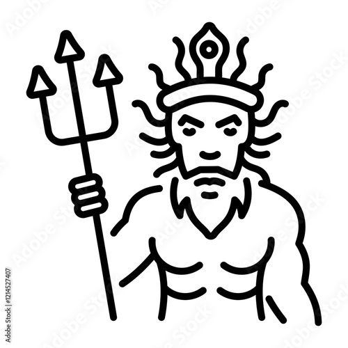 Neptune god icon in linear style 