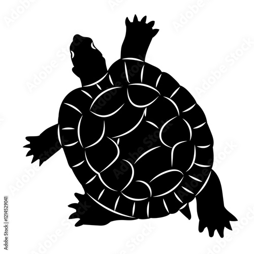 turtle crawling top view silhouette on white background vector