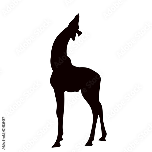 giraffe looking up silhouette on white background vector