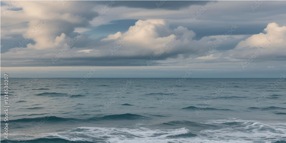Fototapeta premium Landscape beautiful summer panorama wide horizon look viewpoint shore open sea beach cloud clean and blue sky background calm nature ocean wave water nobody travel at thailand chonburi sun day time
