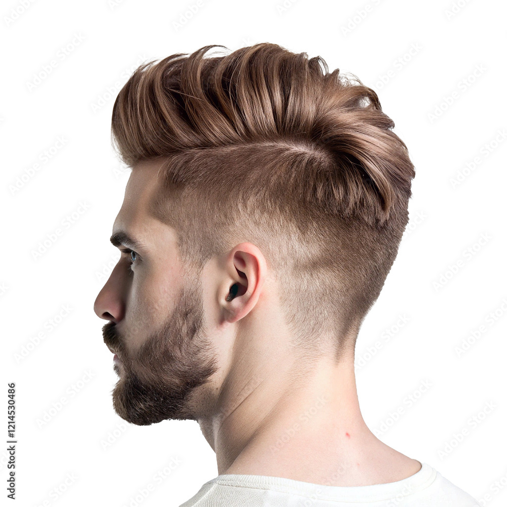 Obraz premium Stylish Men's Undercut Hairstyle with Long Top and Beard