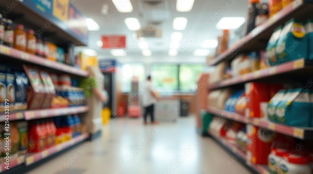 Fototapeta premium Blurred Convenience Store Shelves: A Soft-Focus Retail View