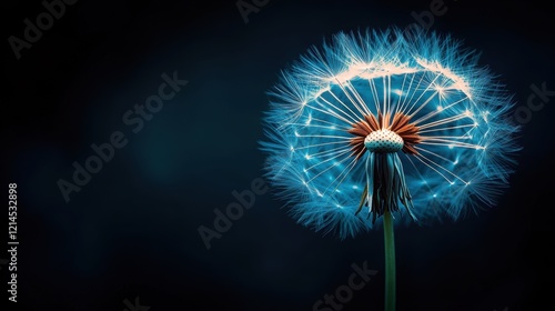 nature renewal, morning sun rays illuminate dandelion seeds in tranquil spring garden, symbolizing renewal and growth photo