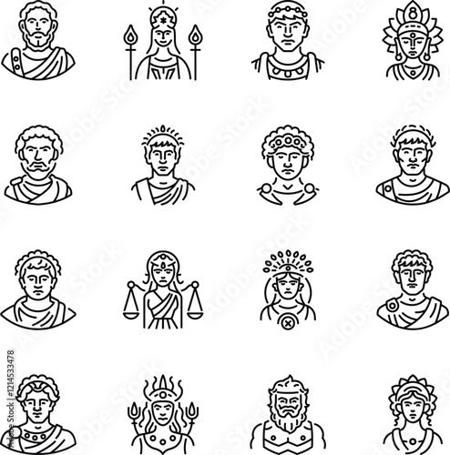 Bundle of Linear Roman Greek Character Icons 

