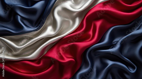 Abstract flag background with red white and blue colors, silk texture, waving in wind.