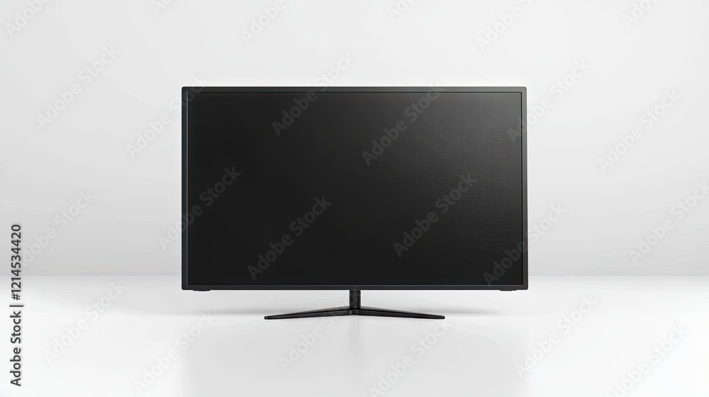 Contemporary TV screen in a simple black design, standing out crisply against a white backdrop Contemporary TV screen in a simple black design, standing out crisply against a white backdrop