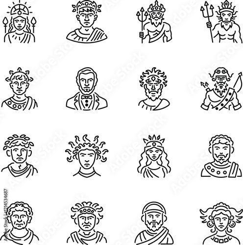 Set of Linear Historical Roman Character Icons 


