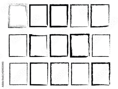 Rectangle grunge effect outline brush frame set on white background