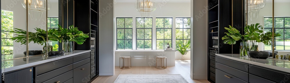 Fototapeta premium Bright and modern interior showcasing elegant design and greenery.