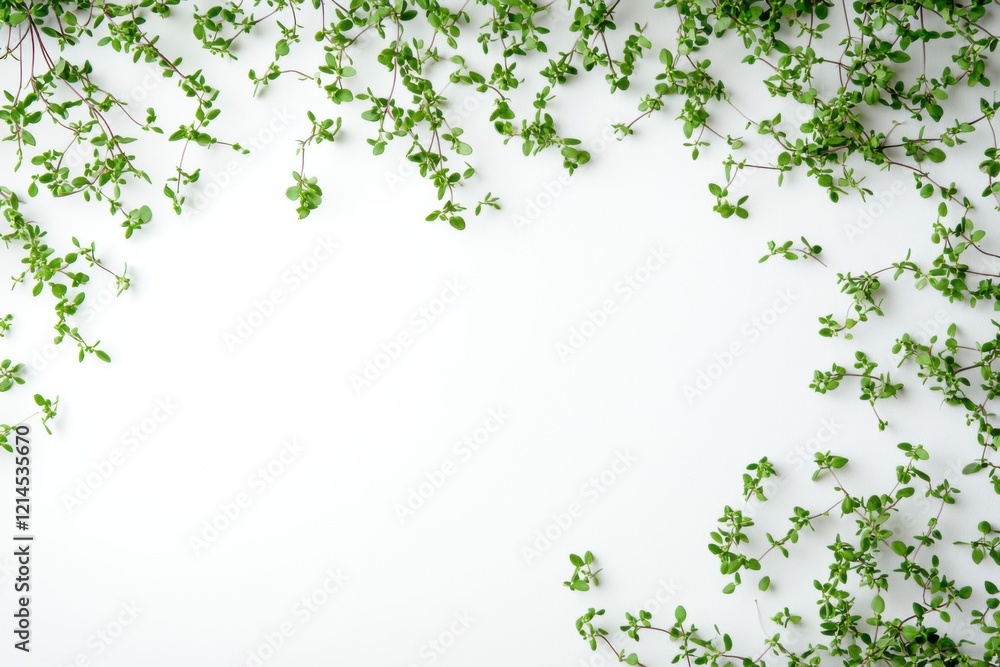 Ultra-realistic UHD photo of thyme microgreens, minimalist style, green and white colors, culinary concept Ultra-realistic UHD photo of thyme microgreens, minimalist style, green and white colors, culinary concept