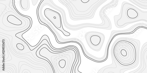 Abstract topographical linier graphics map background. Patterns topographic line map. Vintage outdoors style, Black and white contours stylized height topography lines map. Vector illustration.
