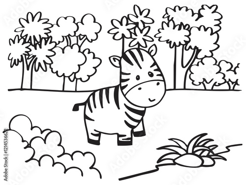 Adorable cartoon zebra coloring Illustration for Kids, line art, black and white isolated on a transparent background