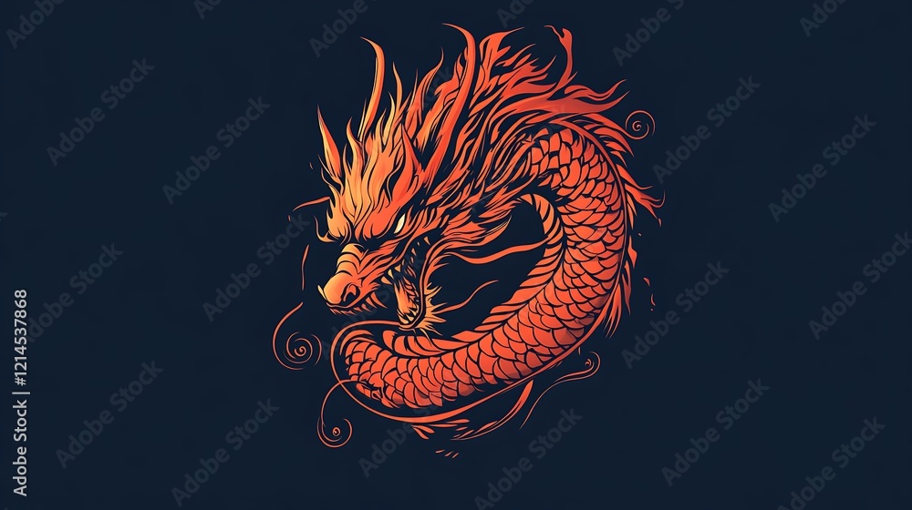 Fiery Chinese Dragon, Artistic Design, Graphic, Background Fiery Chinese Dragon, Artistic Design, Graphic, Background
