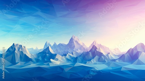 Wallpaper Mural Low Poly Geometric Mountain Landscape Art with Colorful Blue Sky - 3D Rendering for Adventure and Arctic Art Backgrounds Torontodigital.ca