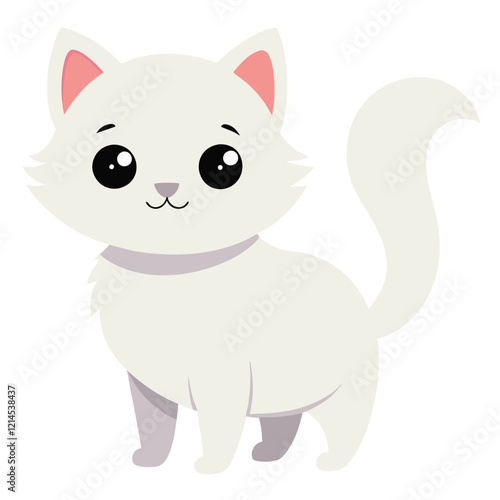 Cute White and Pink Kitten, Small Kid Cat Illustration