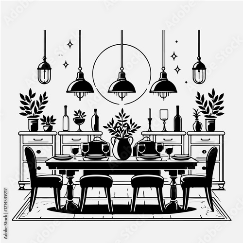 Dining  Table and Chair set silhouette vector