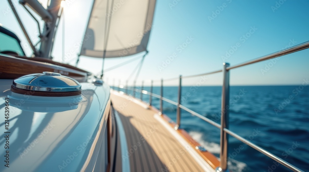 Luxurious yacht sailing across the deep blue ocean on a sunny day Luxurious yacht sailing across the deep blue ocean on a sunny day