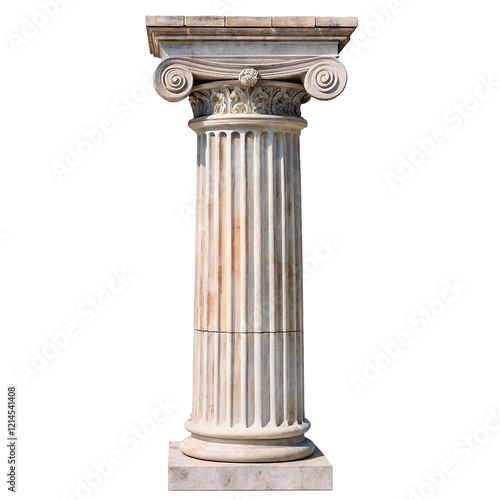 Classical Ionic Column Architectural Element Isolated on White Background