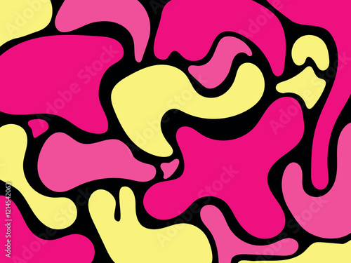 Abstract multicolor blob illustration background. Trendy minimal vector design for presentations, banners, posters and flyers. Colors: pink, yellow and black.