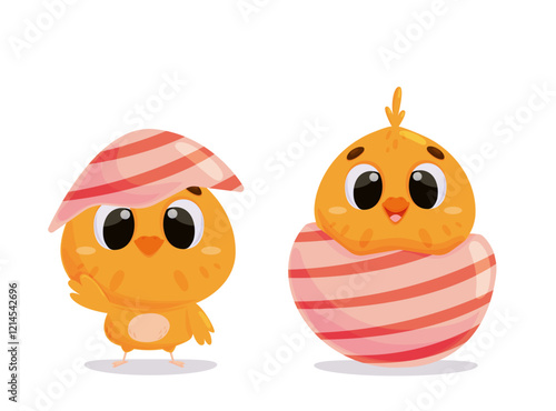 Set of cute chick characters. Perfect for Easter greetings. Happy Easter day