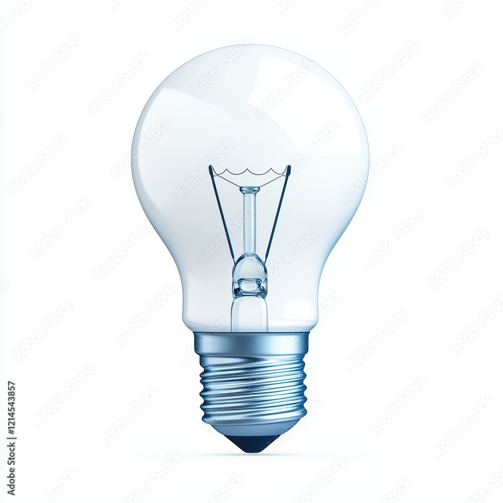 Clear Lightbulb with Glass Body and Metal Base on White Background Clear Lightbulb with Glass Body and Metal Base on White Background