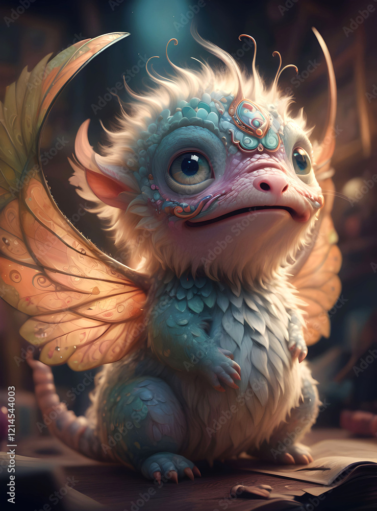 cutest fantasy animal-elf with wings. childish creature. close up. digital artwork. Ai generated
