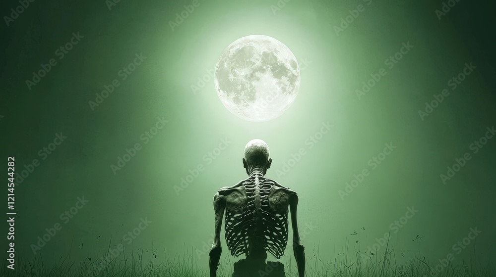 Skeleton Silhouette Under Green Moonlight Skeleton Silhouette Under Green Moonlight